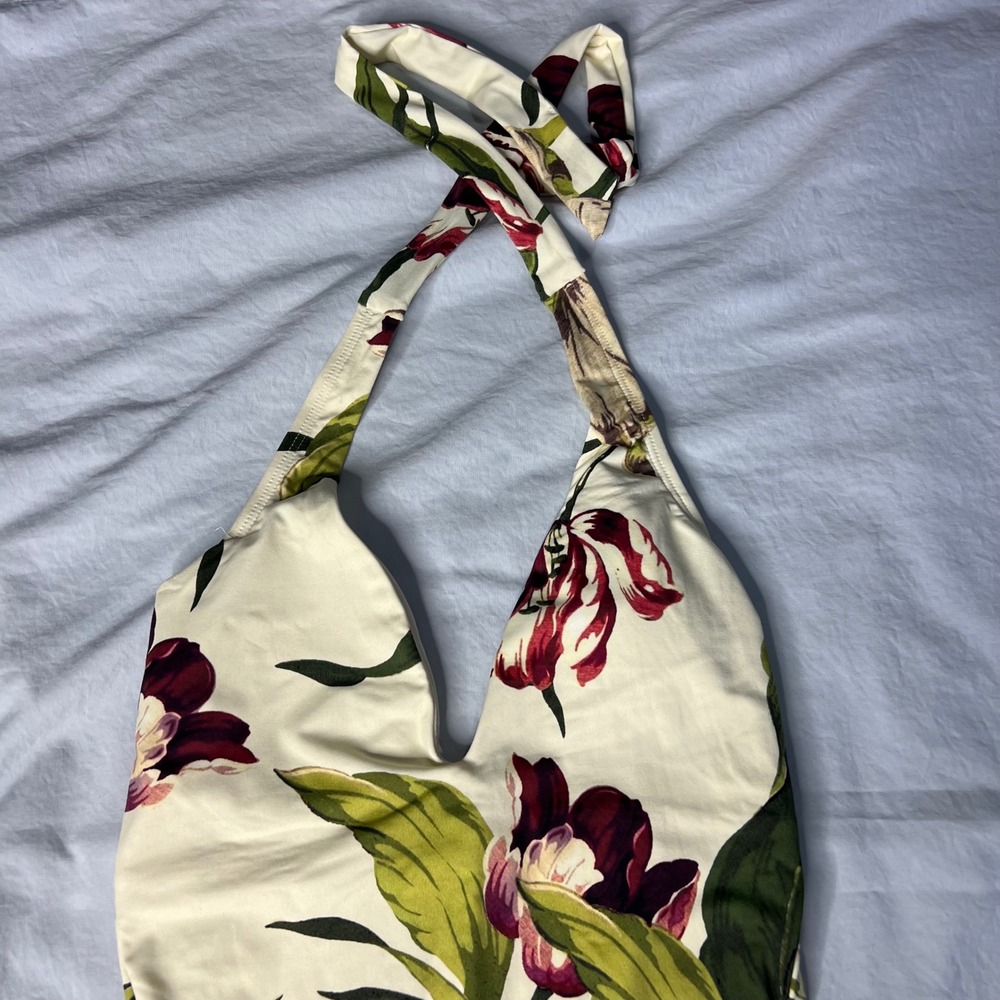 Robin Piccone Moana Floral Plunge One Piece Halter Swimsuit Tropical NEW - Picture 5 of 14